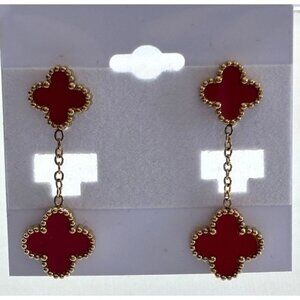 Gold & Red Drop Flower Earrings Inspired Design